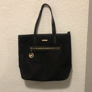 Michael Kors black nylon and leather tote bag